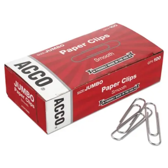 ACCO Paper Clips, Jumbo, Smooth, Silver, 100 Clips/Box, 10 Boxes/Pack image {6}