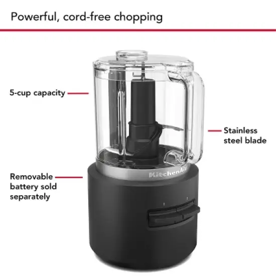 KitchenAid Go Cordless Food Chopper Battery Sold Separately KFCR500: 5-Cup Capacity, Stainless Steel Blades, 2 Speeds image {3}