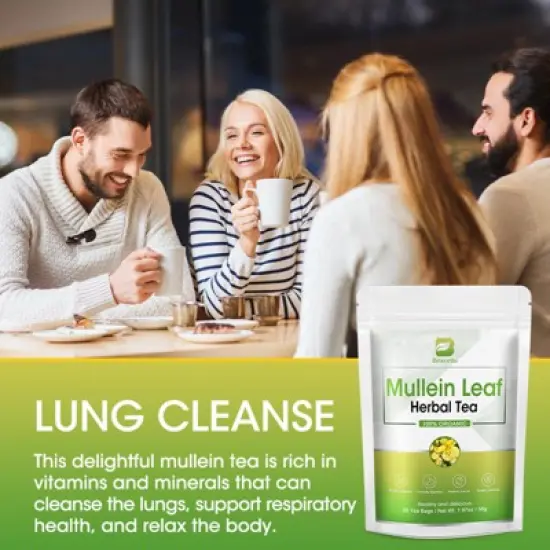 B Beworth Mullein Leaf Tea for Lungs Cleanse and Respiratory Support, Caffeine Free, 42 Tea Bags image {2}