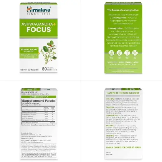 Himalaya Ashwagandha+ Focus with Ashwagandha, Bacopa, Rosemary & Green Tea for Memory, 60 Capsules, 1 Month Supply, Vegan, Gluten Free image {7}