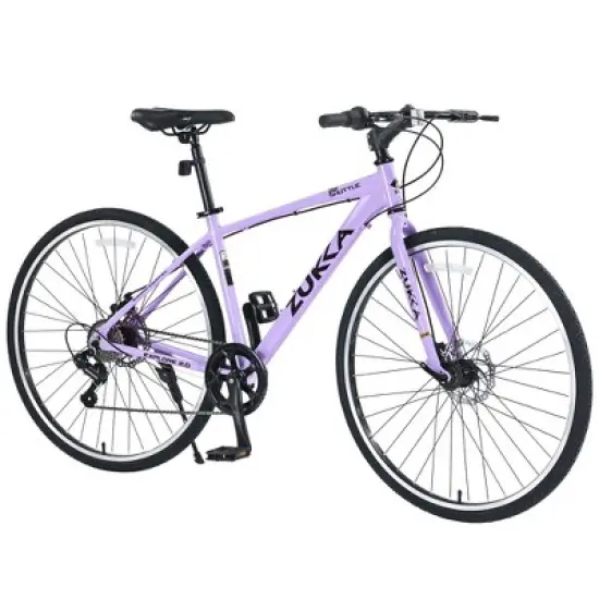 NAYSAYE Bicycle 7 Speed Hybrid Bike Aluminum Frame Double Disc Brakes for City Adventures, Purple, 64.57"*25.19"*37.79" image {5}