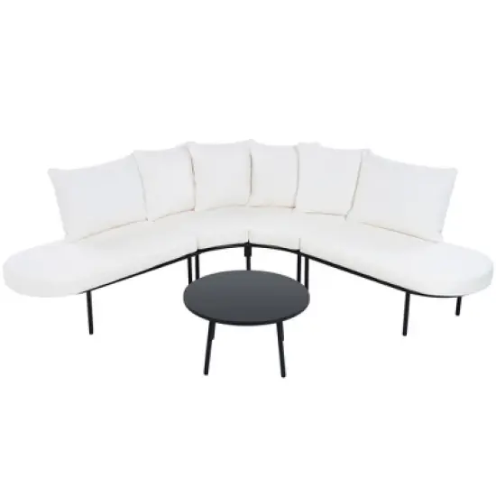 Outdoor Patio Iron Curved Sectional Sofa Set with Coffee Table and Cushions image {5}
