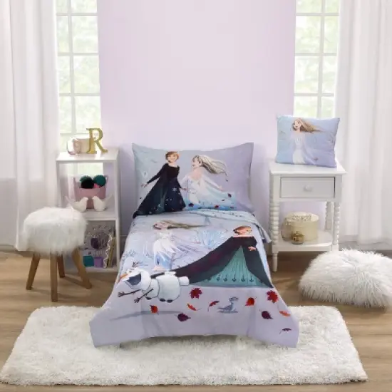 Disney Frozen Winter Cheer Lavender, Aqua, Green and White, Anna, Elsa, and Olaf 4 Piece Toddler Bed Set image {8}