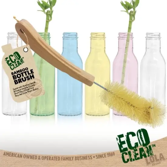Lola Products Bamboo Bottle Brush, Ergonomic Durable Bamboo Handle, Non Scratch, Easy Storage, Bristles Made from Recycled Soda/Water Bottles - 1 Pack image {1}