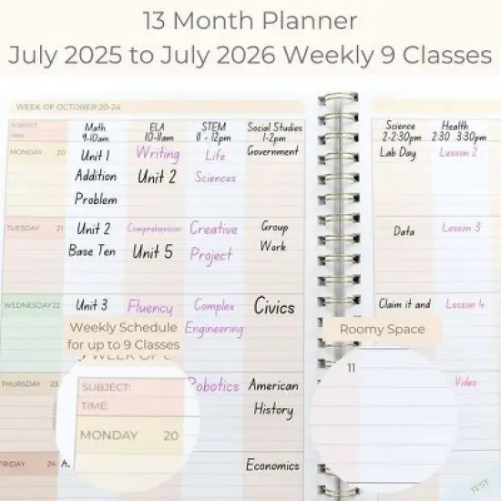Blu Monaco Teacher Planner 2025-2026 Academic Year -  8.5&rdquo; x 11&rdquo; Weekly & Monthly Planner Book, Spiral Bound, 215 Stickers, Bookmark, July 25-26 image {1}