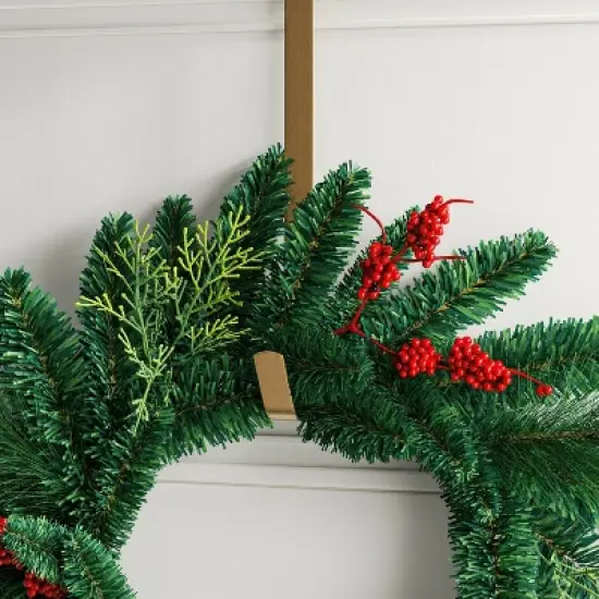 20" Christmas Unlit Mixed Greenery Wreath Red Berries - Wondershop&trade; image {2}