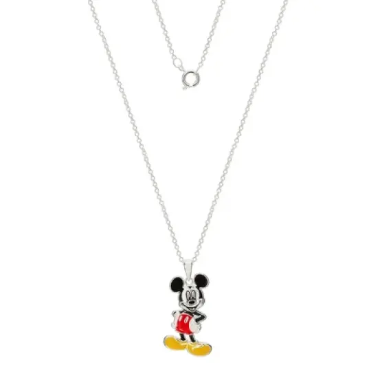 Disney Mickey Mouse Women Silver-Plated Enamel Classic Mickey Mouse Pose Pendant Necklace, 18'' image {3}
