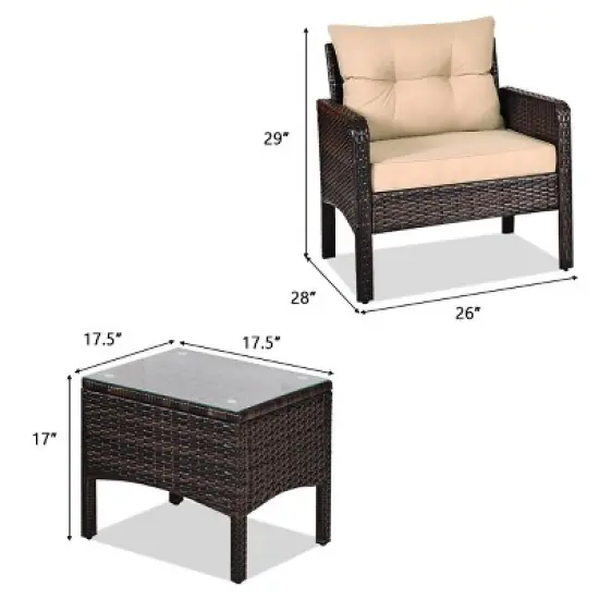 Tangkula 3PCS Outdoor Patio Rattan Wicker Conversation Set W/Cushions image {1}