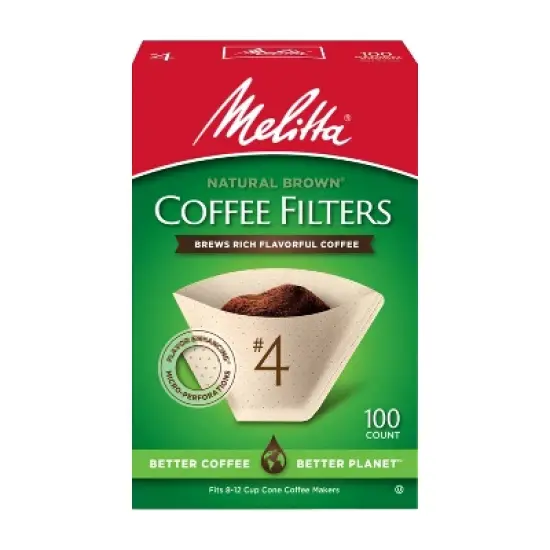 Melitta Natural Brown #4 Coffee Filter 100ct: Paper Filters for 8-12 Cup Drip Coffee Makers, Disposable, 6"x4" image {6}