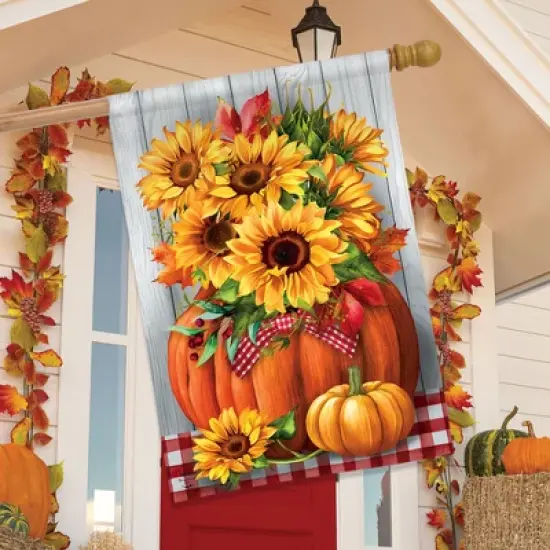 Briarwood Lane Fall House Flag 40x28 For Outdoor Sunflowers in Pumpkin For Fall House Flag image {3}