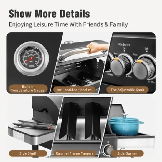 Captiva Designs 4-Burner Propane BBQ Grill with Side Burner & Porcelain-Enameled Cast Iron Grates - 46,700 BTU image {7}