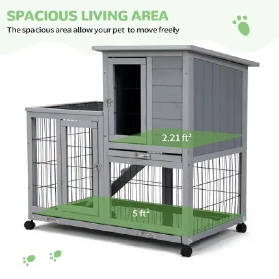 Sandinrayli Rabbit Hutch Indoor Outdoor Bunny Cage 39" L Large 2-Story Wooden Small Animal House Enclosure with Wheels image {3}