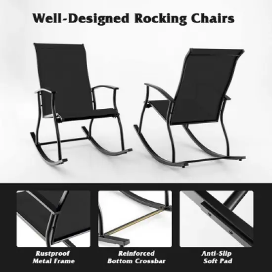 Costway 2/4 PCS Outdoor Rocking Chairs with Breathable Backrest Smooth Safe Rocking Design Navy/Brown/Black image {8}