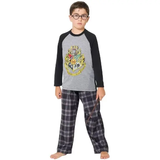 Intimo Big Boys Harry Potter Hogwarts School Crest Raglan Pajama Set Black image {4}