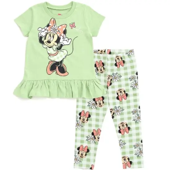 Disney Minnie Mouse Girls Peplum T-Shirt and Leggings Outfit Set Toddler to Little Kid image {12}