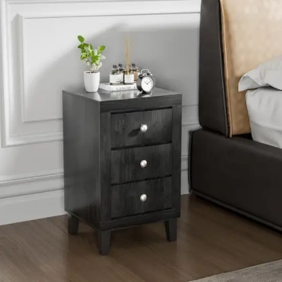 Costway Nightstand Sofa Side Coffee Table with  3 Drawer for Bedroom Living Room Black/Grey/White image {1}