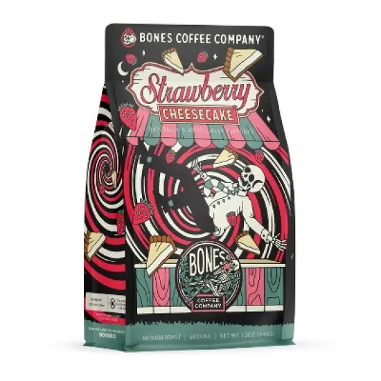 Bones Coffee Company Strawberry Cheesecake Ground Coffee Beans 12 oz Medium Roast (Ground) image {3}