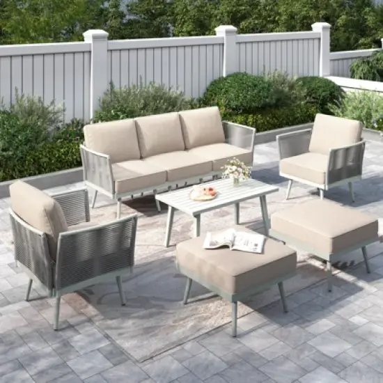 Captiva Designs Outdoor Patio Rope Rattan Furniture Conversation Sets with Coffee Table image {14}