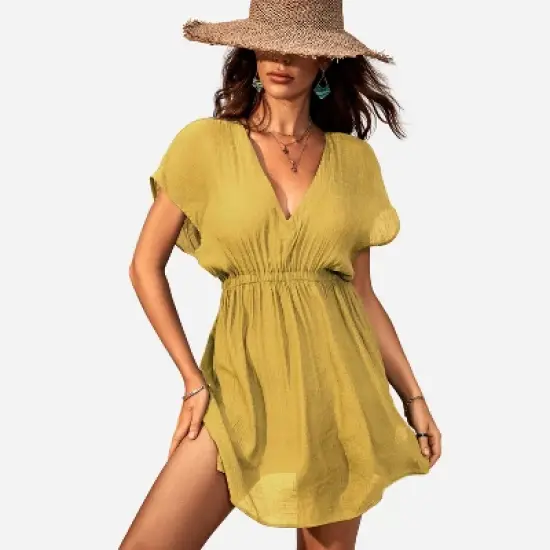 Women's Elastic Beachwear Short Sleeve Cover Up -Cupshe image {11}