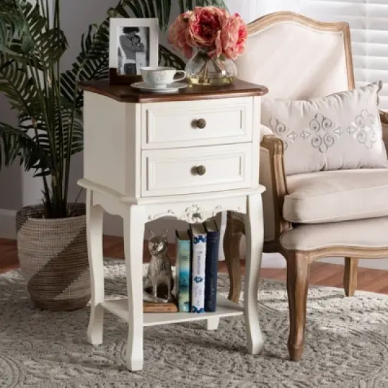 2 Drawer Darla Wood Nightstand White/Cherry Brown - Baxton Studio image {5}