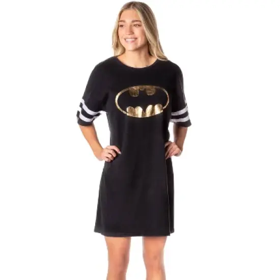 DC Comics Womens' Batman Classic Symbol Nightgown Pajama Shirt Dress Black image {4}
