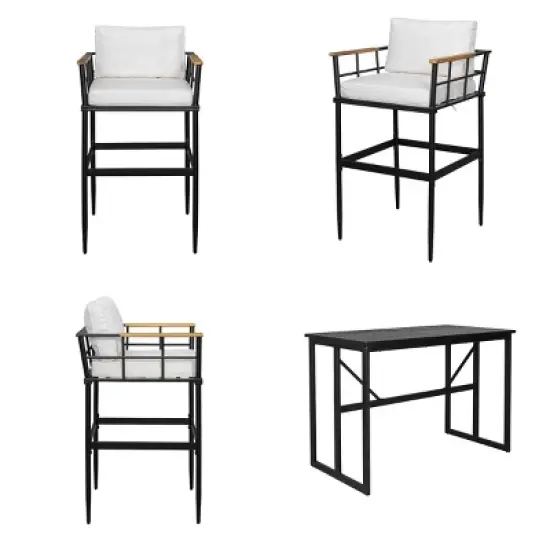 5-Piece Outdoor Dining Set, Patio Bar Sets with Dining Table and High Seat Dining Chairs, Iron Chairs with Foam Cushions&ndash;Cuddlewood image {5}
