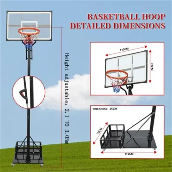 YONWAY Portable Basketball Hoop, Adjustable Height 8.04 ft to 10.01 ft,44" Backboard with Counterweight Bag,Wheels for Professional Match image {8}