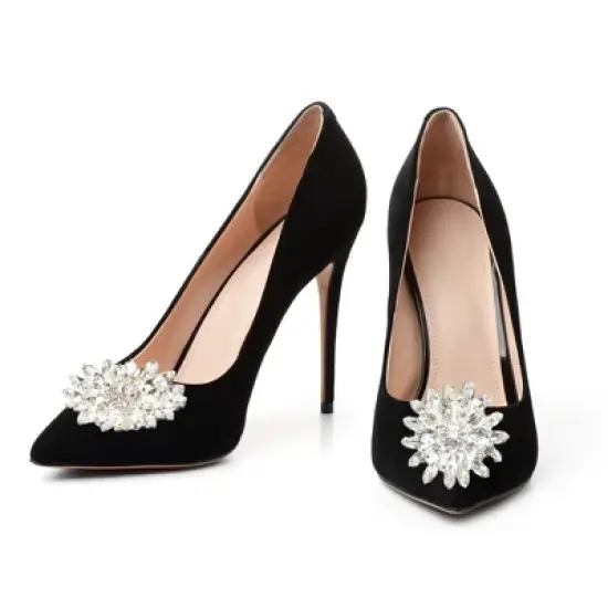 Unique Bargains Women's Rhinestone Shoe Buckle 1.77"x1.77" Silver Tone 2 Pcs image {5}