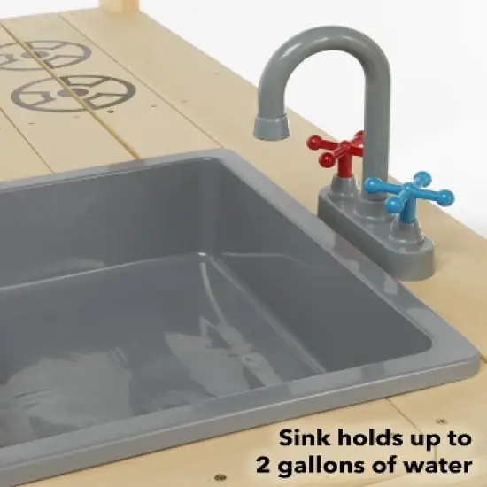 HearthSong Wooden Mud Kitchen & Sensory Play Station with Metal Accessories for Kids' Imaginative Play image {5}