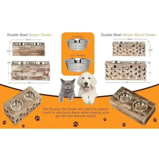 Huntley Pet Elevated Dog and Cat Double Bowl Feeder Stainless Steel Bowls (Berjen Block, Small) image {1}