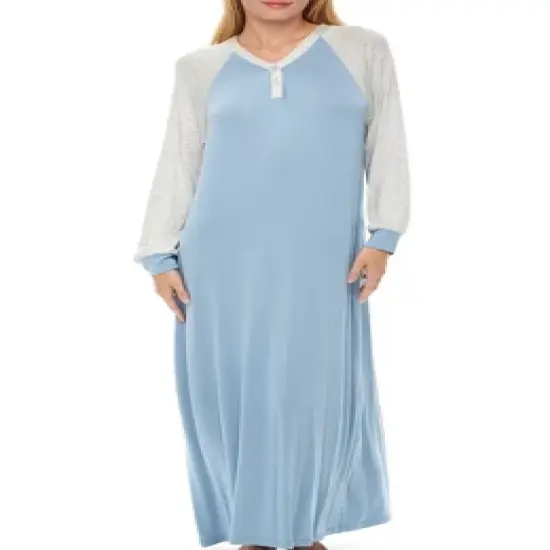 Women's Soft Knit Nightgown, Full Length Long Henley Night Shirt Pajama Top with Pockets image {7}