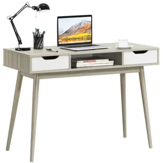 Costway Computer Desk Writing Table w/ Drawers Laptop PC Workstation Home Oak\Walnut image {11}