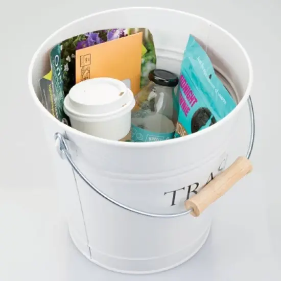 iDESIGN Pail Waste Can White: Desk Organizer & Office Supplies Holder, Wood & Steel, 10.5" Height, Width, Depth image {2}