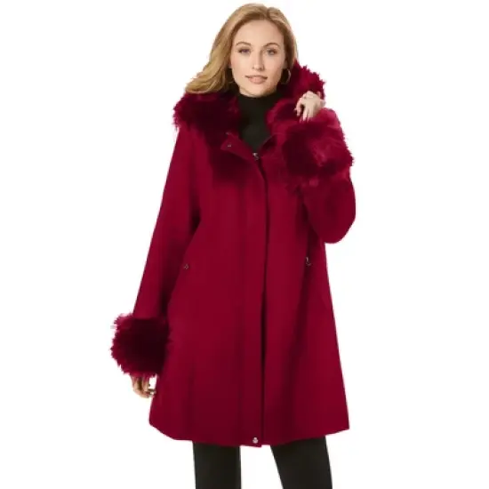 Jessica London Women&rsquo;s Plus Size Hooded Faux Fur Trim Coat image {6}