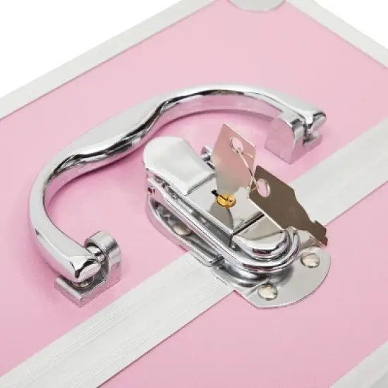 Glamlily Iridescent Pink Train Makeup Case, 3 Tier 5 Compartment Cosmetic Storage Box image {7}