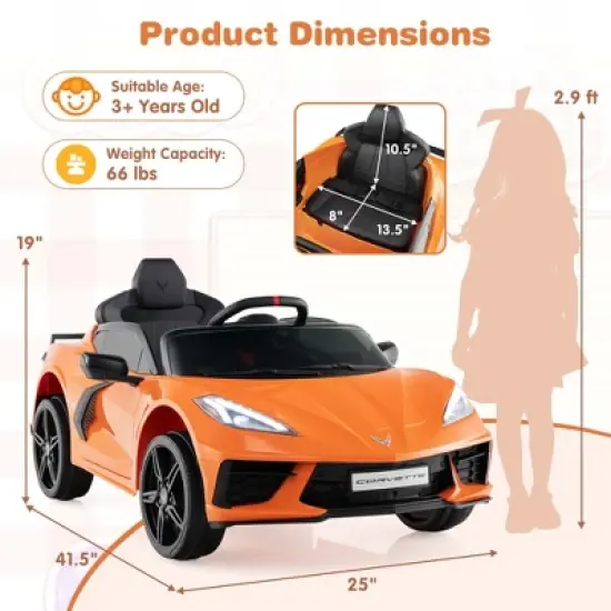 Costway 12V Electric Kids Ride On Car with Remote Control Wireless Connection Lights Orange/Pink/Red/White image {2}