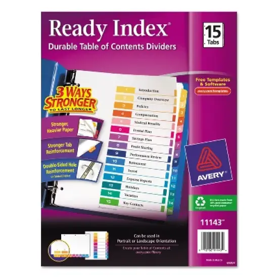 Avery Ready Index Customizable Table of Contents Multicolor Dividers 15-Tab Letter 11143 image {8}