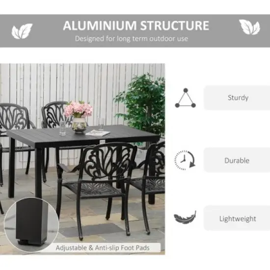 Gulches Outdoor Dining Table for 6, Rectangular Patio Table with Aluminum Legs & Woodgrain Top, 55" x 35.5", Black image {7}