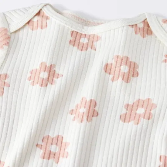 Baby 2pc Floral Wide Ribbed Top & Bottom Set - Cloud Island&trade; Cream image {2}
