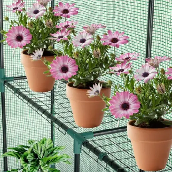 Walk-in Greenhouse for Outdoors, 58"x58"x75" Plant House with 8-Tier Grid Shelves for Seed Starting & Potted Plants image {6}