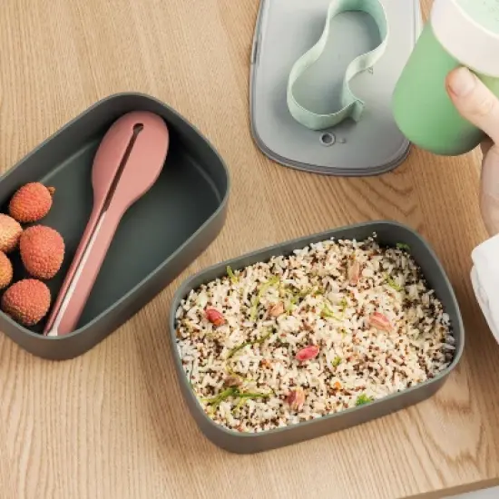 BergHOFF Leo 3Pc Dual Bento Box Set 1.7 Qt. with Strap, Gray & Mint image {9}