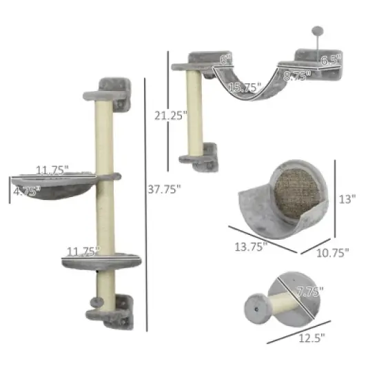 SKYONE Cat Wall Furniture Set: Hammock, Perches, Ladder, Scratching Post - Plush Multi-Level image {2}