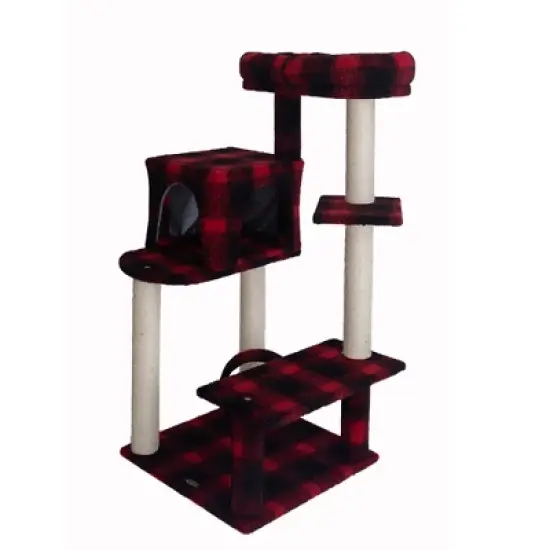 Armarkat B5008 50-Inch Classic Real Wood Cat Tree With Veranda, Bench, Mini perch, and Spacious Lounger In Scotch Plaid image {5}