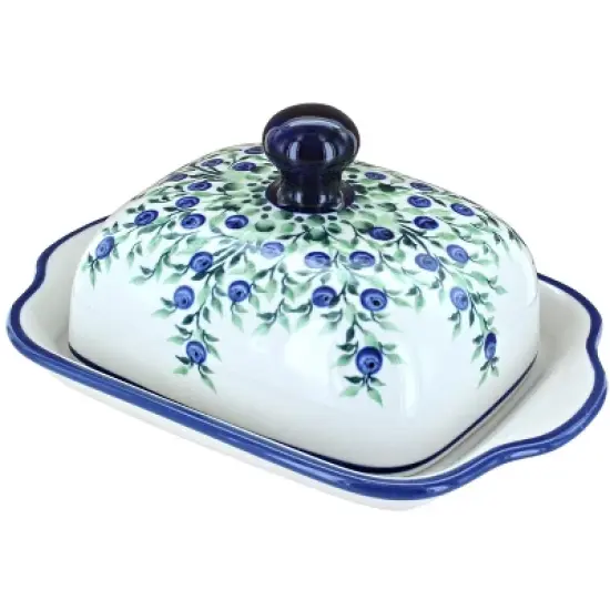 Blue Rose Polish Pottery 858 Zaklady Square Butter Dish image {7}