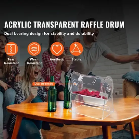 VEVOR Acrylic Raffle Drum, Professional Raffle Ticket Spinning Cage with 2 Keys, Transparent Lottery Spinning Drawing, Holds 2500 Tickets image {2}