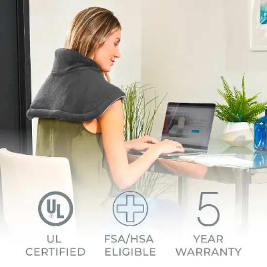 Pure Enrichment PureRelief  with 4 Heat Settings and Magnetic Closure Neck and Shoulder Heating Pad  - 14" x 22" - Charcoal Gray image {4}