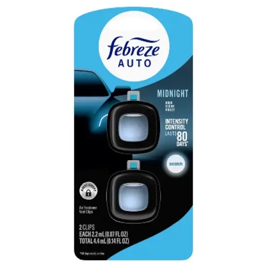 Febreze 2ct Car Auto Midnight: Vent Clips, Adjustable Scent, Phthalate-Free, Disposable, Oil-Based Freshener image {1}
