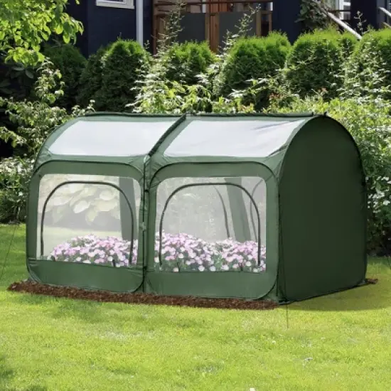Outsunny 8' x 4' x 4' Portable Pop up Greenhouse, Garden Canopy Hot House, 4 Zipper Doors for Growing Tropical Plants, Flowers, Herbs, image {1}