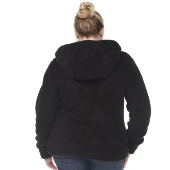 Plus Size Hooded High Pile Fleece Jacket - White Mark image {2}