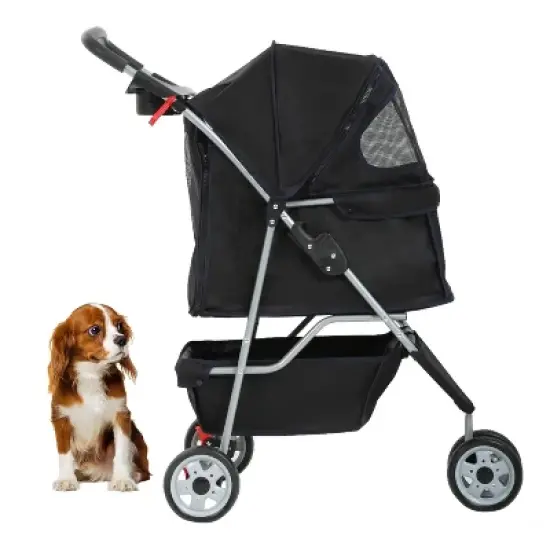 BestMassage Pet Stroller 3/4 Wheels Dog Cat Stroller Jogger Stroller with Removable Liner and Cup Holder Travel Folding Carrier image {7}